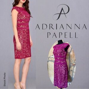 Adrianna Papell Lace Cap Sleeves Maroon Sheath Dress Midi (6)